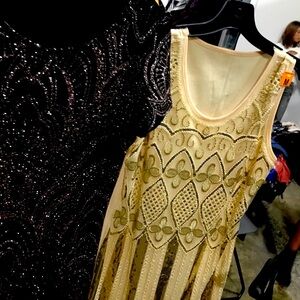 Perfect for year 1920’s era Flapper short dress, Med, gold color, only used once
